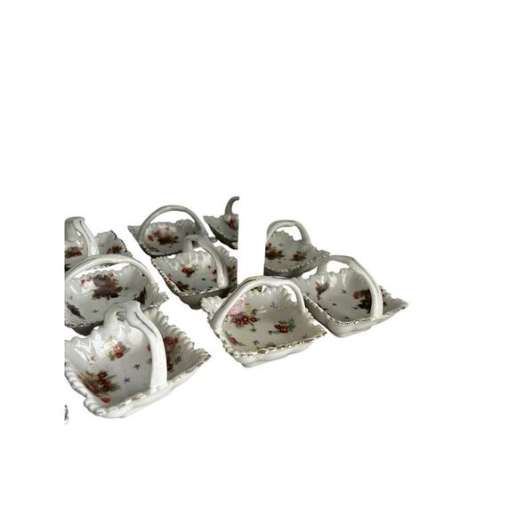 (12) Vintage Porcelain Nut Baskets Salt Bowls Japan Arbaugh’s 1930s Flowers Box - Picture 14 of 16